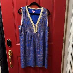 Lilly Pulitzer Sparkle Elegant Blue and Gold Women's Dress size L